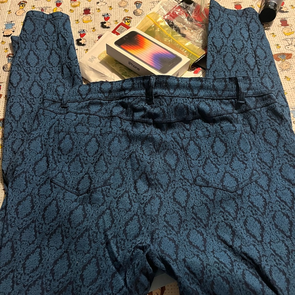 Blue Patterned Straight Leg Jeans - Picture 2 of 3